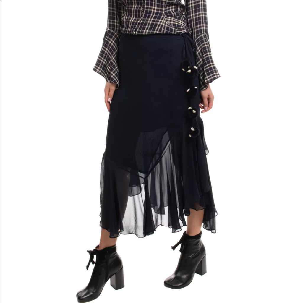 Figue Crepe Flounce Skirt W/Pompoms Sz 6